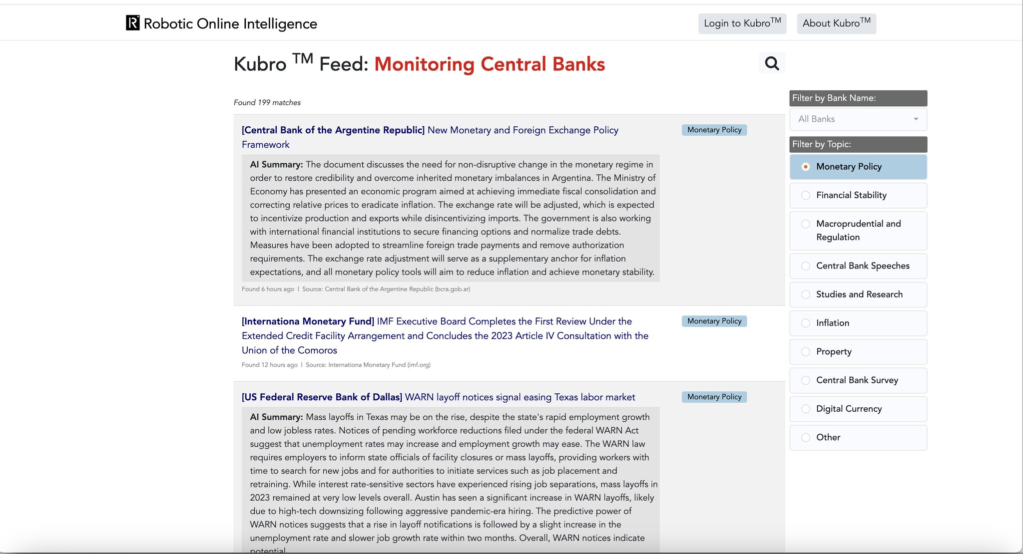 Monitoring Central Banks